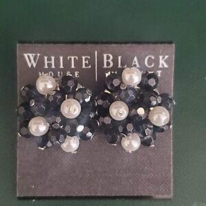White House Black Market Earrings with Faux Pearls and‎ Black Beads NWT WHBM